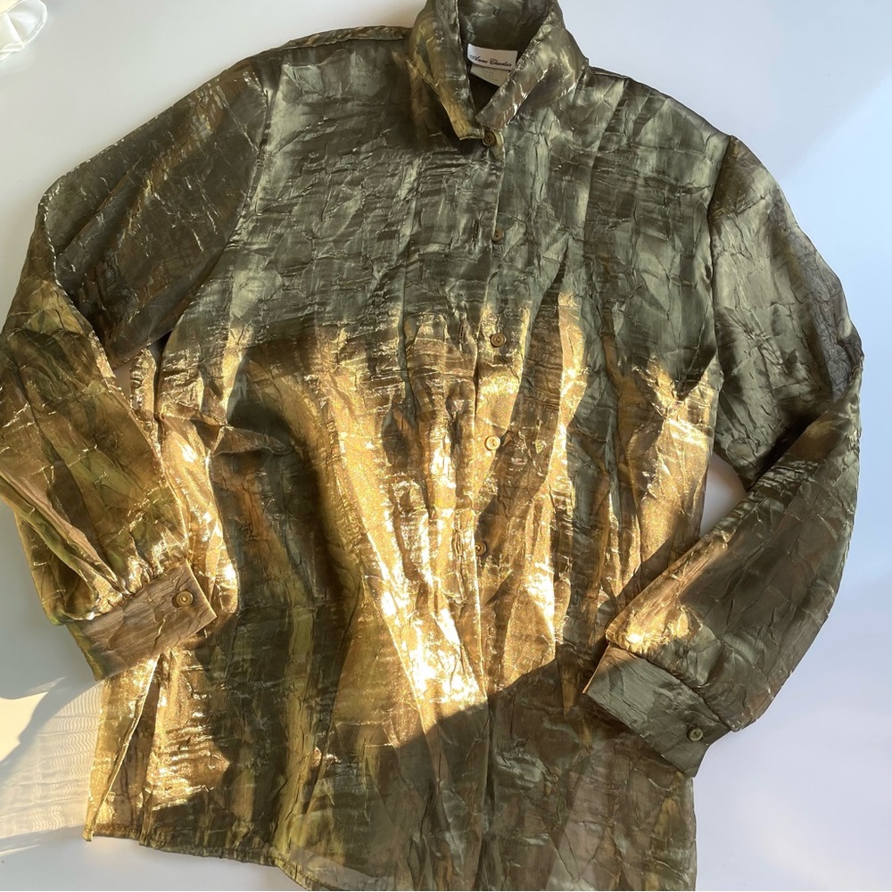 Anne Charles Olive Sheer Shirt, M